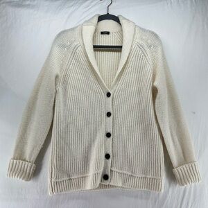 J. Crew Women’s Shawl Collar Button Front Cardigan Cream Knit Sweater Size M